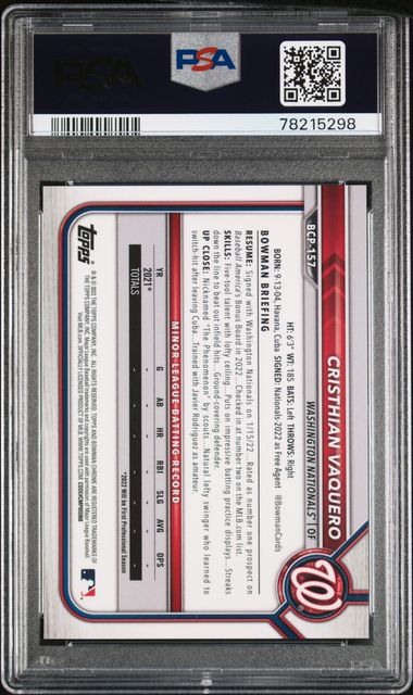Cristhian Vaquero 2022 Bowman Chrome X Orange X-fractor #'d 4/5 PSA 10