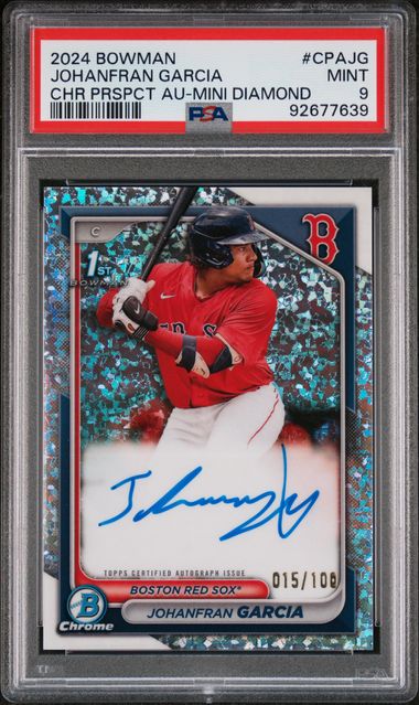 Johanfran Garcia 2024 1st Bowman Chrome Mini Diamond autograph ref. #'d 015/100 PSA 9