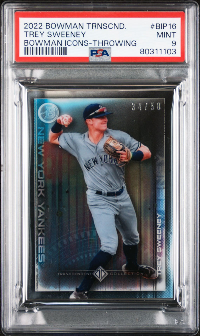 Trey Sweeney 2022 Bowman Transcendent Collection Bowman Icons /50 Throwing PSA 9