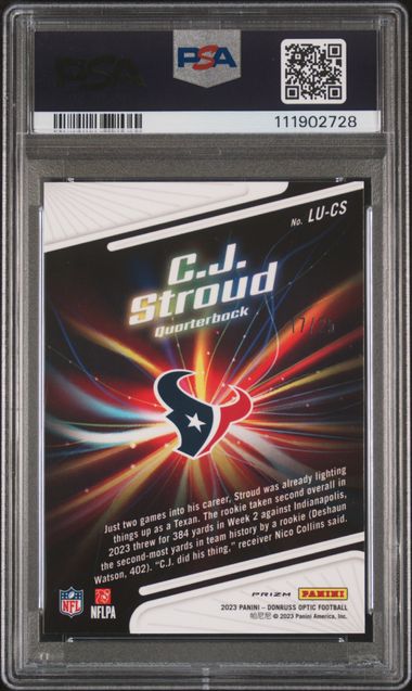 CJ Stroud 2023 Donruss Optic Light It up Black Pandora #'d 17/25 PSA 10 RC