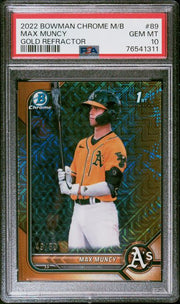 Max Muncy 2022 1st Bowman mojo gold refractor #'d 49/50 PSA 10