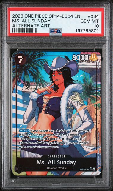 Ms. All Sunday One Piece The Azure Sea's Seven OP14-EB04 OP14-119 SR Alternate Art PSA 10