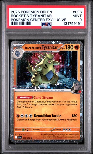 Rocket's Tyranitar Pokémon 2025 Destined Rivals Pokemon Center Exclusive #096/182 PSA 9