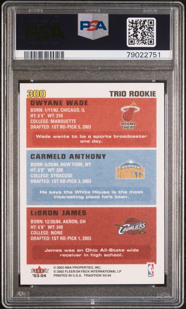 LeBron James/Carmelo Anthony/Dwayne Wade 2003 Fleer Tradition Rookie PSA 9