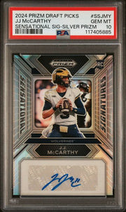 JJ McCarthy 2024 Prizm Draft Picks Sensational Signature Silver Prizm Autograph PSA 10 RC