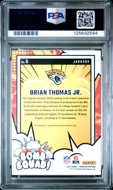 Brian Thomas Jr. 2024 Panini Donruss Bomb Squad autograph rc #'d 192/199 PSA 10
