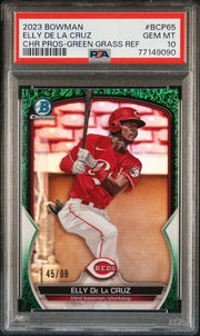 Elly De La Cruz 2023 Bowman Chrome Prospects Green Grass Refractor #'d 45/99 PSA 10