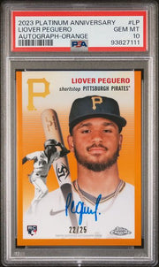 Liover Peguero 2023 Topps Platinum Anniversary autograph orange ref. rookie card #'d 22/25 PSA 10