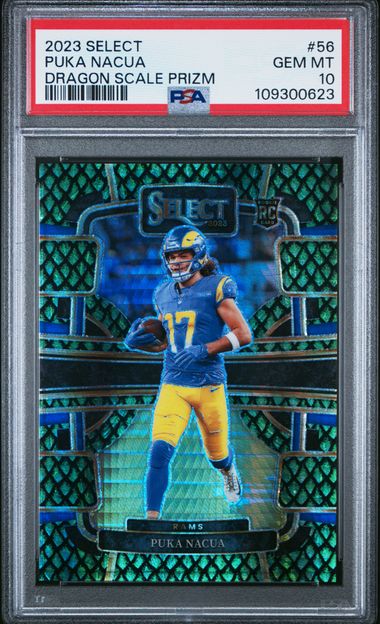 Puka Nacua 2023 Select Concourse Level Dragon Scale Prizm 