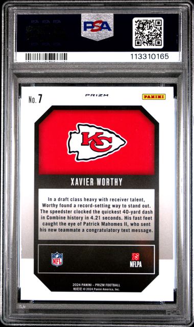 Xavier Worthy 2024 Panini Prizm Emergent Green Ice Rookie PSA 10