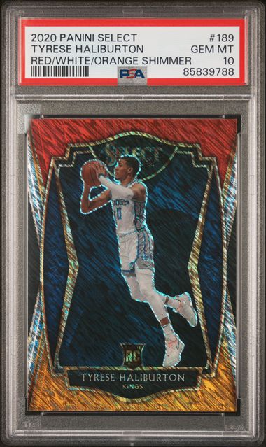 Tyrese Haliburton 2020 Panini Select R/W/O shimmer prizm rookie card PSA 10