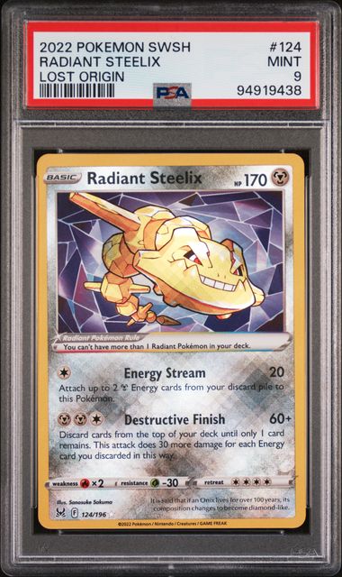 Radiant Steelix 2022 Pokemon Lost Origin rare holo 124/196 PSA 9