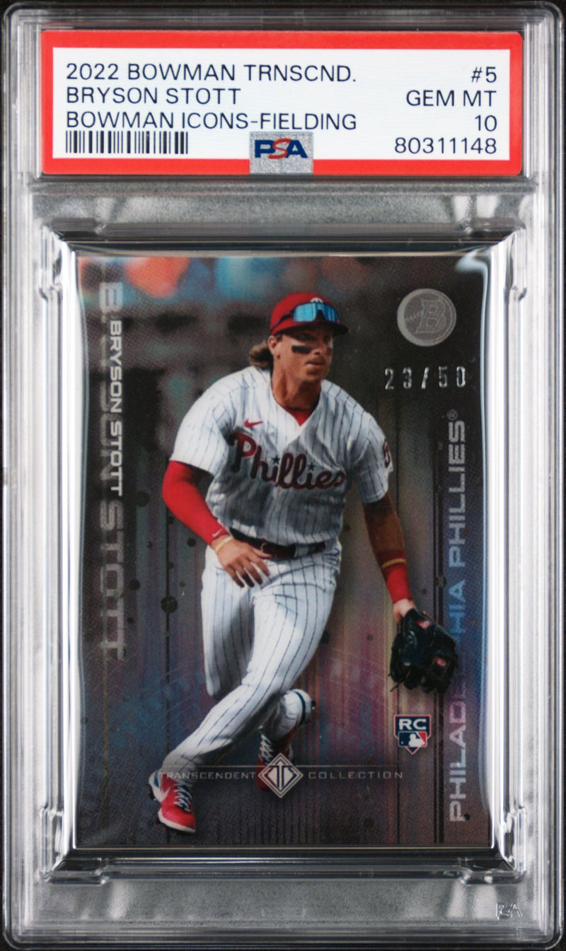 Bryson Stott 2022 Bowman Transcendent Collection Bowman Icons /50 Fielding PSA 10