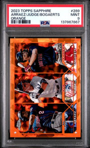 L. Arraez, A. Judge, X. Bogaerts 2023 Topps Sapphire Orange Ice #d 8/25 PSA 9