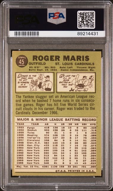 Roger Maris 1967 Topps #45 PSA 6