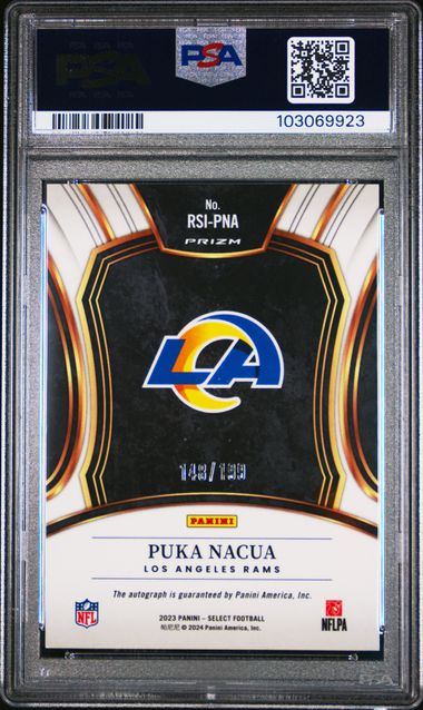 Puka Nacua 2023 Panini Select Rookie Signature #'d 148/199 PSA 9