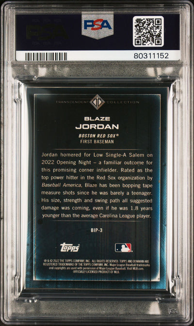 Blaze Jordan 2022 Bowman Transcendent Collection Bowman Icons /50 Batting PSA 10