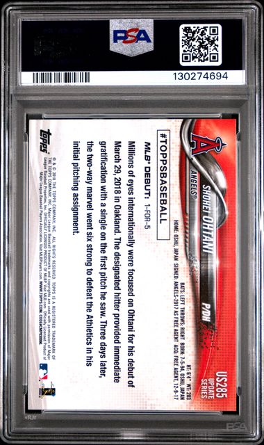 Shohei Ohtani 2018 Topps Update Series Rookie Debut RC PSA 10