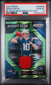 Drake Maye 2024 Panini Prizm Rookie Gear Neon Green Pulsar PSA 10