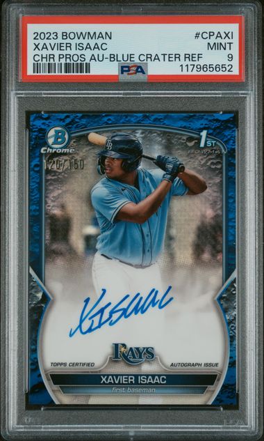 Xavier Isaac 2023 Bowman Chrome Prospects 1st Bowman Aqua Blue Crater Refractor 
