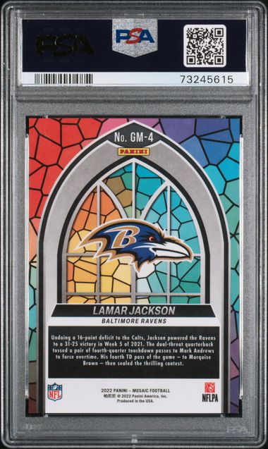 Lamar Jackson 2022 Mosaic Glass Mosaic prizm PSA 9