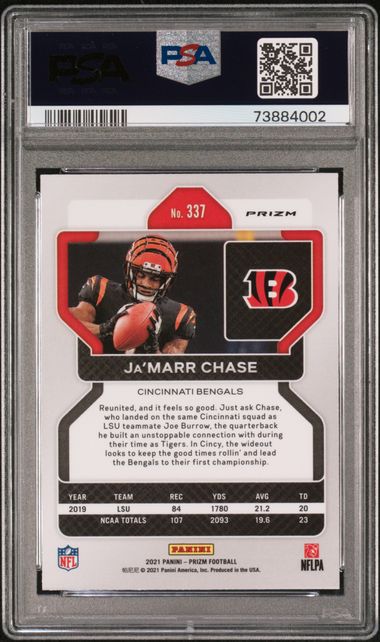Ja'Marr Chase 2021 Panini Prizm green prizm RC PSA 10