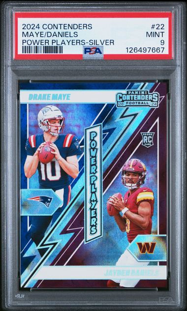 Drake Maye Jayden Daniels 2024 Panini Contenders Power Players silver PSA 9