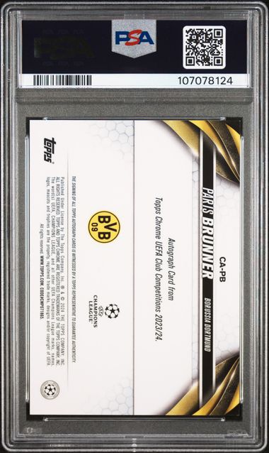 Paris Brunner 2023-24 Topps Saphire UCC autograph red ref. rookie card #'d 5/5 PSA 9