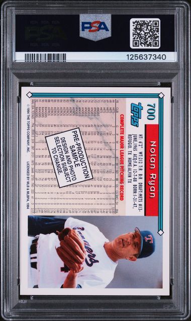 Nolan Ryan 1994 Topps Pre-Production Horizontal #700 PSA 9