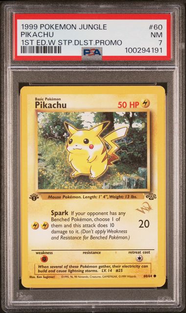 Pikachu 1st Edition DLST Promo Stamp 60/64 PSA 7