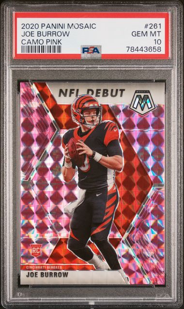 Joe Burrow 2020 Panini Mosaic NFL Debut Camo Pink Prizm RC PSA 10