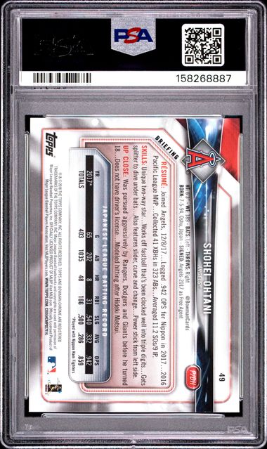 Shohei Ohtani 2018 Bowman Pitching Rookie #49 PSA 9