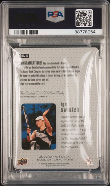 Iga Swiatek 2023 Goodwin Champions UD Game Jersey PSA 8