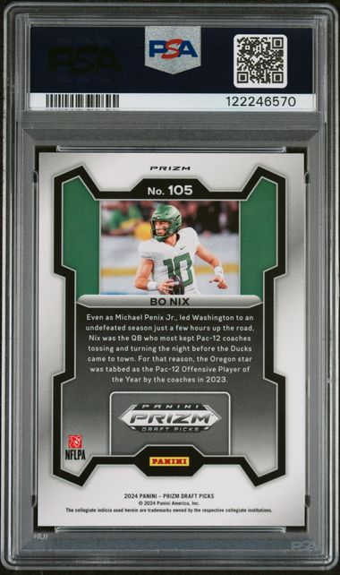 Bo Nix 2024 Panini Prizm Draft Picks Red Ice Prizm RC PSA 10