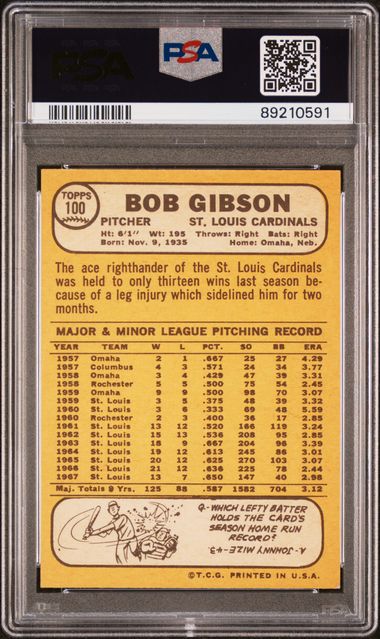 Bob Gibson 1968 Topps #100 PSA 8