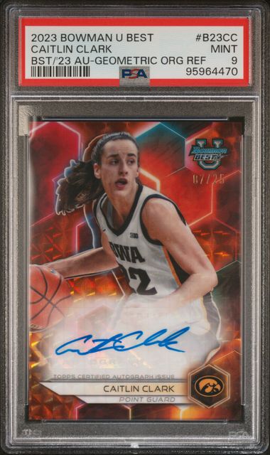 Caitlin Clark 2023 Bowman U Best Geometric Orange Refractor Auto 