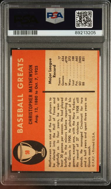 Christy Mathewson 1961 Fleer #59 PSA 8