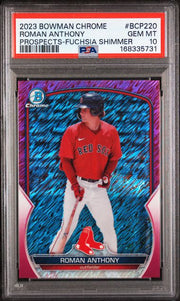 Roman Anthony 2023 Bowman Chrome Prospects Fuchsia Shimmer Refractor #'d 013/199 PSA 10