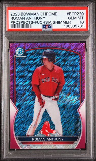Roman Anthony 2023 Bowman Chrome Prospects Fuchsia Shimmer Refractor #'d 013/199 PSA 10