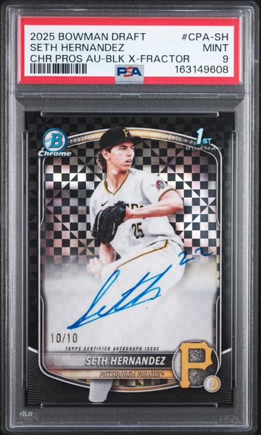 Seth Hernandez 2025 Bowman Draft 1st Bowman Black X-Fractor Autograph #'d 10/10 PSA 9