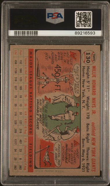 Willie Mays 1956 Topps Gray Back 