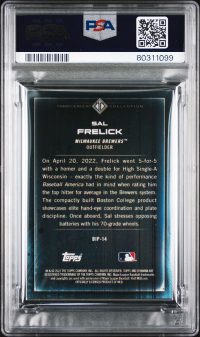 Sal Frelick 2022 Bowman Transcendent Collection Bowman Icons /50 Swinging PSA 10