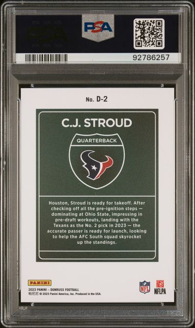 CJ Stroud 2023 Panini Donruss Downtown rookie card PSA 9