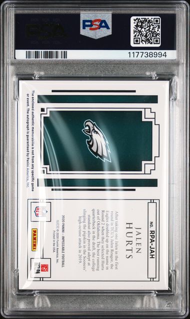 Jalen Hurts 2020 Panini Impeccable RPA gold #'d 07/10 PSA 9