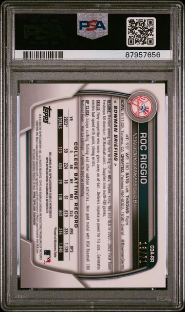 Roc Riggio 2023 Bowman Draft 1st Bowman Autograph Sparkle #'d 18/71 PSA 10