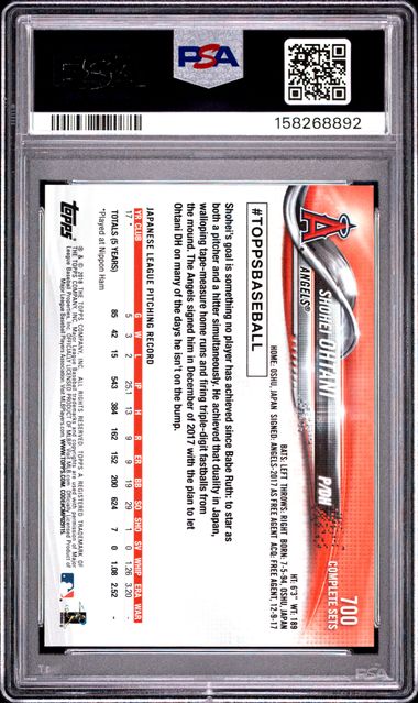 Shohei Ohtani 2018 Topps Complete Set Retail Rookie #700 PSA 9