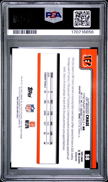 Ja'Marr Chase 2025 Topps Chrome Refractor PSA 10
