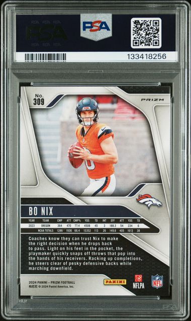 Bo Nix 2024 Panini Orange Disco Prizm RC PSA 9
