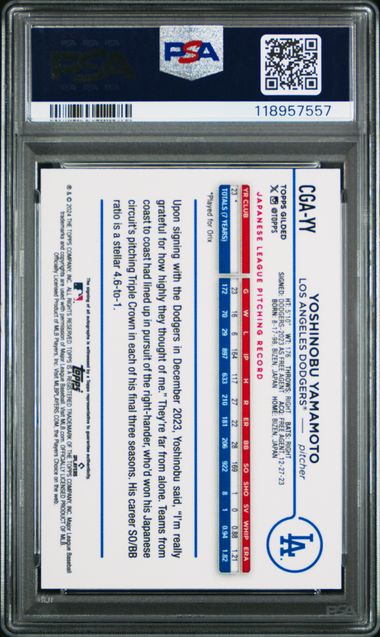 Yoshinobu Yamamoto 2024 Topps Gilded Collection Autograph rookie card #'d 59/75 PSA 10