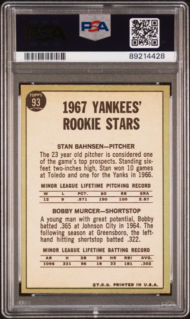 Yankees Rookies Bahnsen Murcer 1967 Topps 